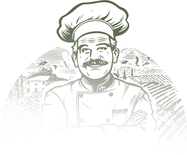The EuroDeli emblem, a portrait of founder Nick
